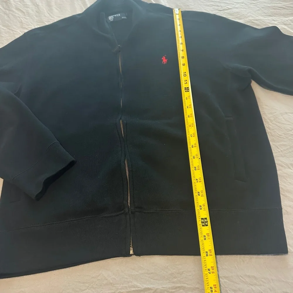 Polo Ralph Lauren Mens‎ Full Zip Ribbed Sweater Black Red Pony Logo Size M